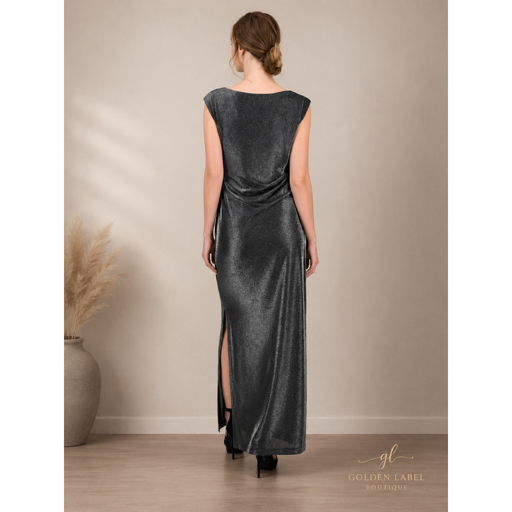 Connected Apparel Size 10 Silver Metallic Cowl Neck Maxi Dress NWT - Picture 6 of 10